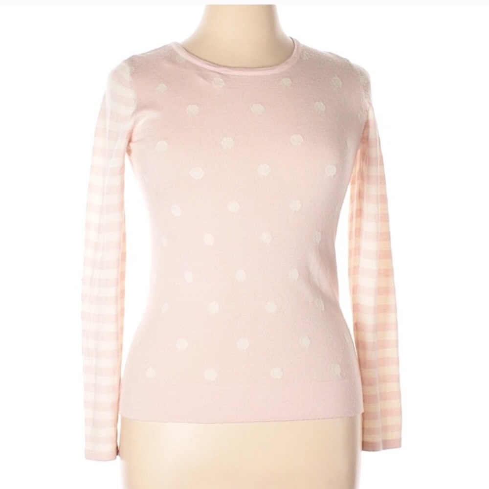 Clements Ribeiro polka dot/striped pink wool top M - Picture 2 of 5